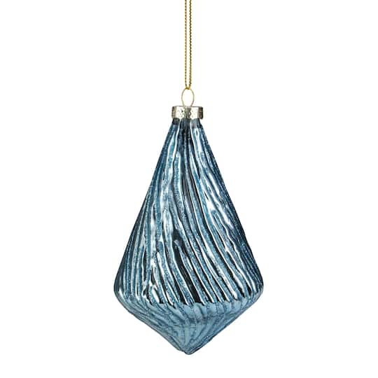 4.75" Blue Glitter Swirl Glass Christmas Pendant Ornament